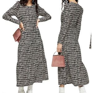 Topshop Abstract Tiered Long Sleeved Midi Dress size 8 us